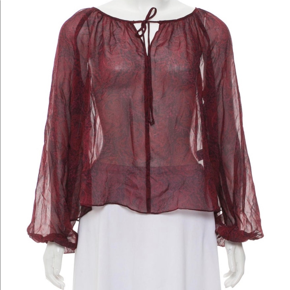 Silk Paisley burgundy sheer blouse